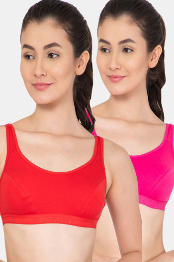 Buy Lady Lyka Cotton Sports Bra(Pack of 2) - Multicolor